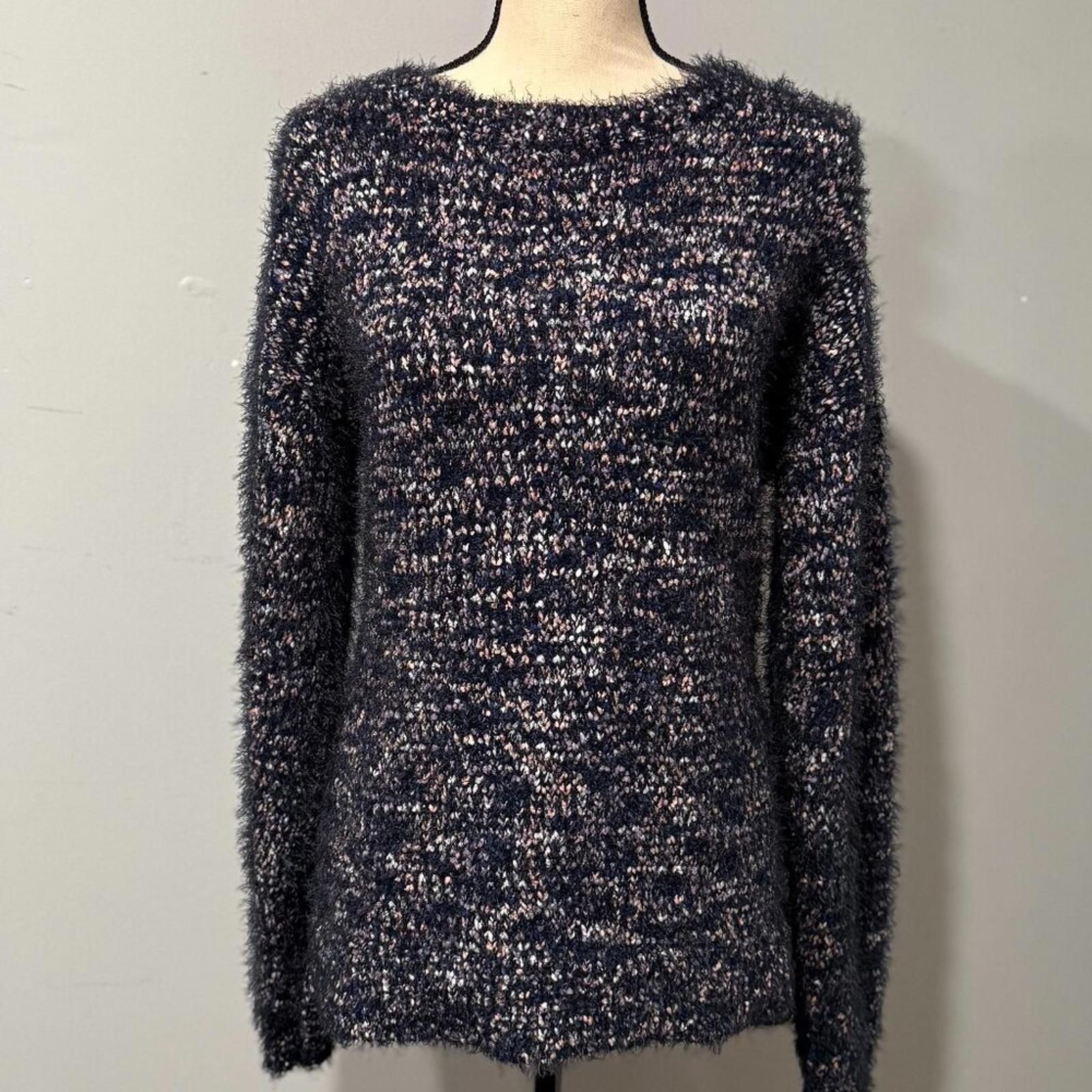 89th & Madison Dark Blue/Multi Pattern Eyelash Sweater Women's Size X-Large